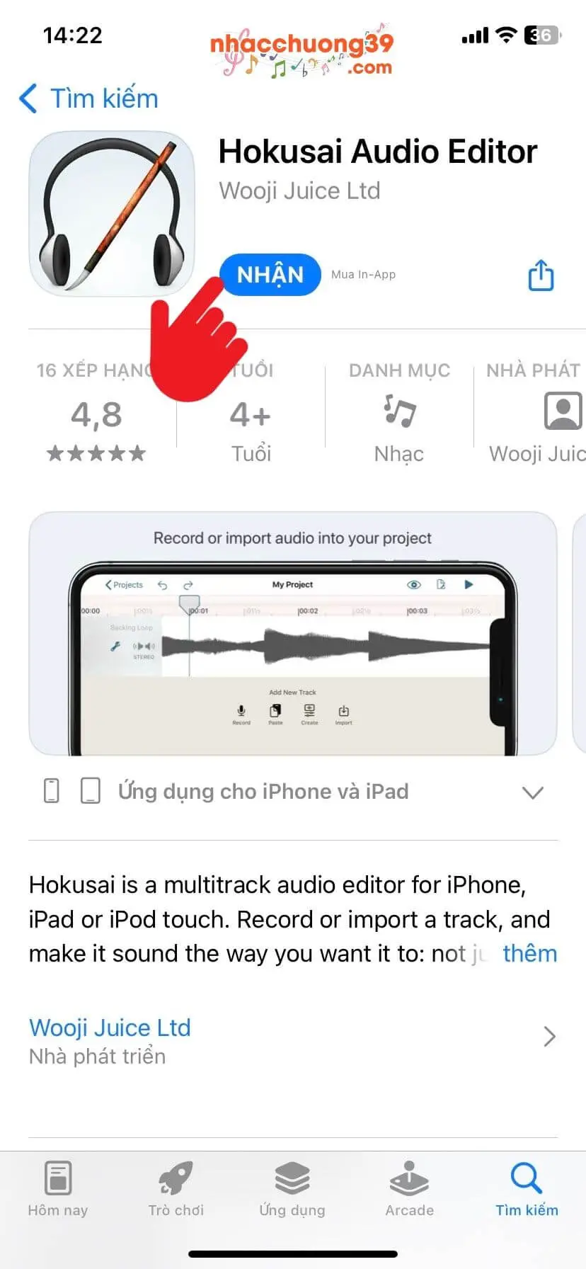 Phan mem cat nhac chuong Audio Editor Hokusai
